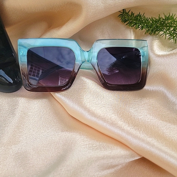Ombre Sunglasses Square Frame Beautiful Sunglasses Radiant Brown and Blue - Picture 6 of 14